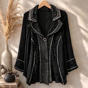 Cleo Mohair Wool Blend Boho Cardigan Size L Lagenlook Grey EUC